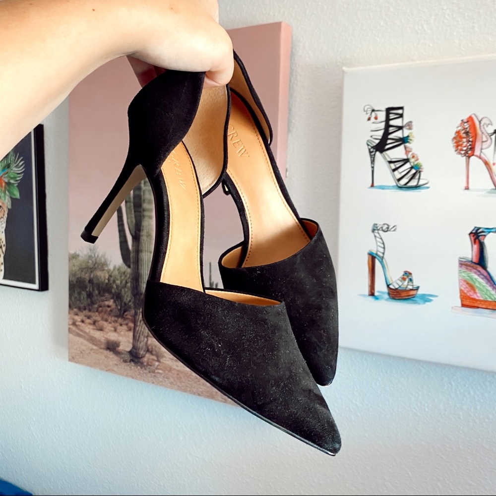 Jcrew black velvet pointed toe heels